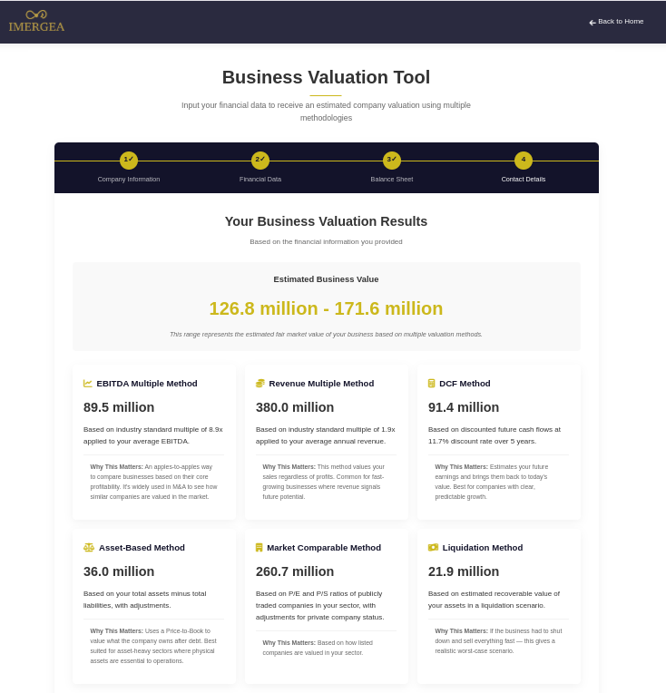 Business Valuation Tool Screenshot
